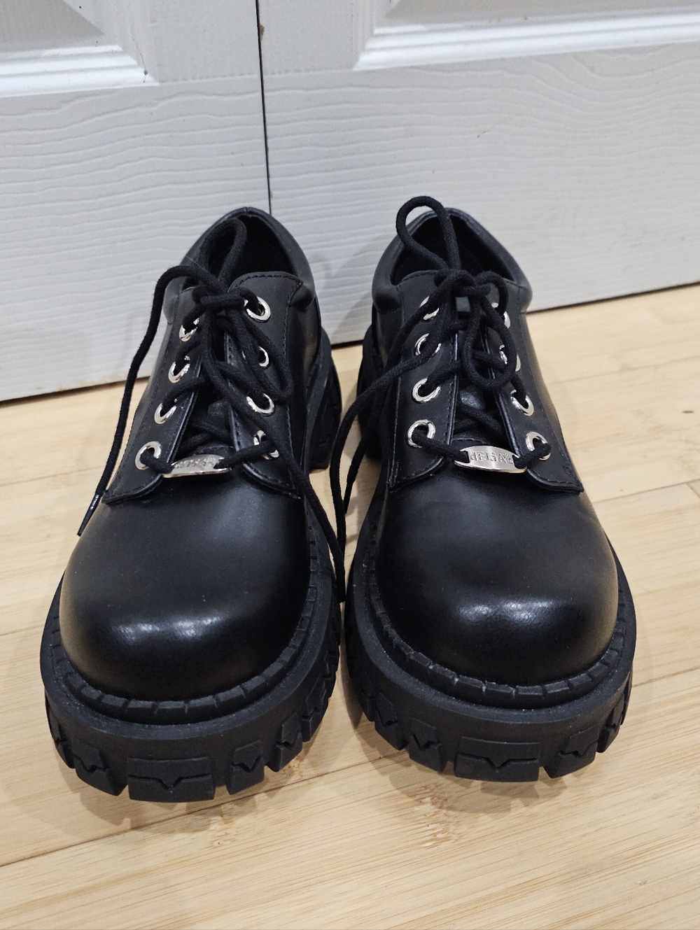 Dolls Kill Delia's Black Corporate Goth Faux Leather Teen Craft Oxford Shoes 8 - Picture 8 of 12